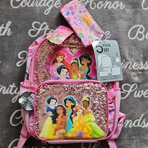Disney Pink Sequin Princess 5-Piece Backpack Set Brand New With Tags NWT